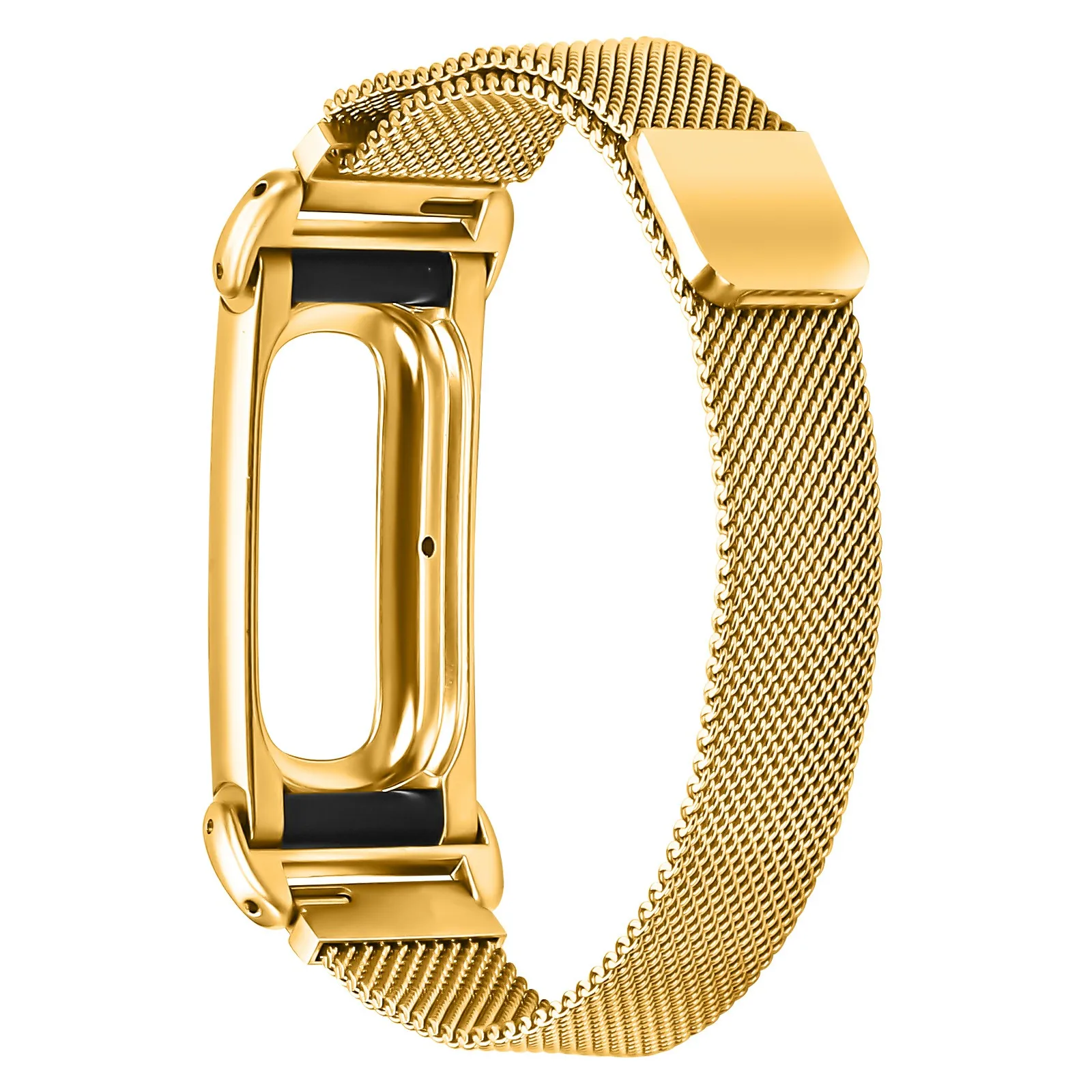 For Google Fitbit Air Magnetic Milanese Loop Strap Electroplating Stainless Steel Mesh Watch Band with Watch Case - Gold