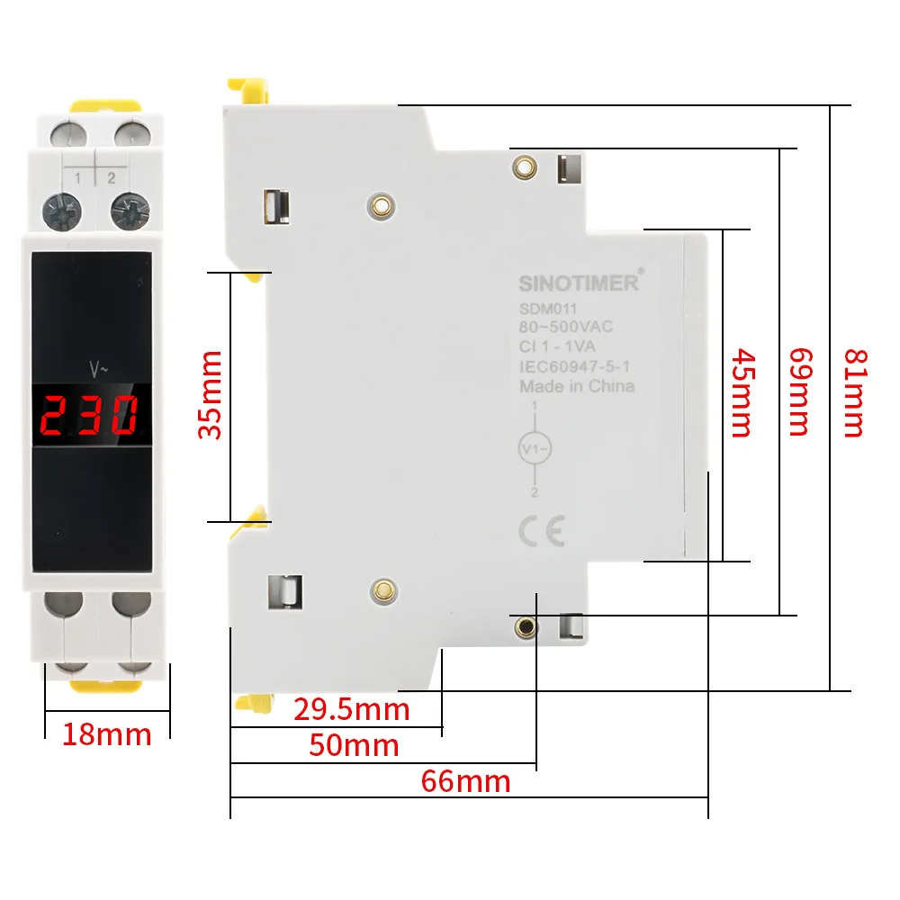 

SDM011 Digital Display Voltmeter AC 80-500V Modular Rail Type AC Single-phase Electronic Electrical Instrument Voltage Meter