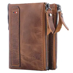 Men Wallets 100% Real Genuine Original Cowskin Leather Short Card Holder Leather Men Purse High Quality Luxury Brand Male Wallet