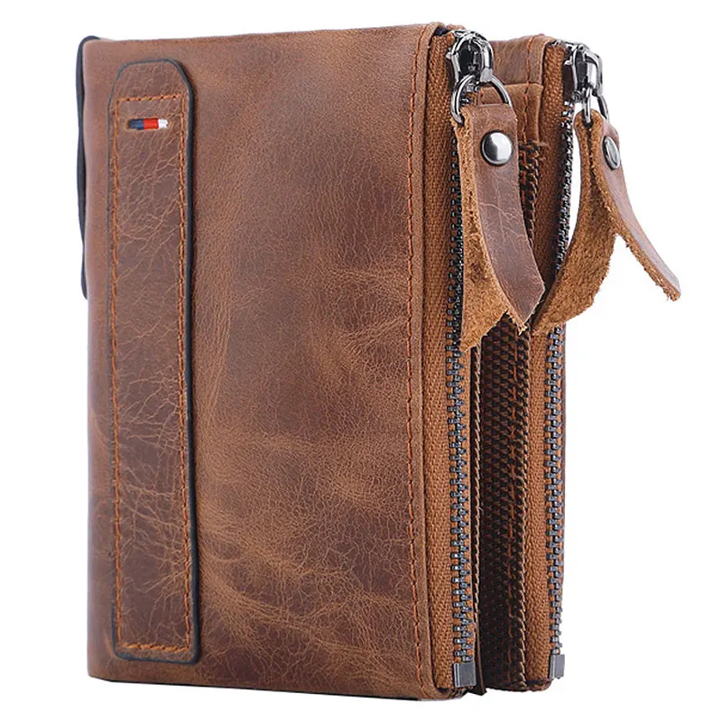 Men Wallets 100% Real Genuine Original Cowskin Leather Short Card Holder Leather Men Purse High Quality Luxury Brand Male Wallet