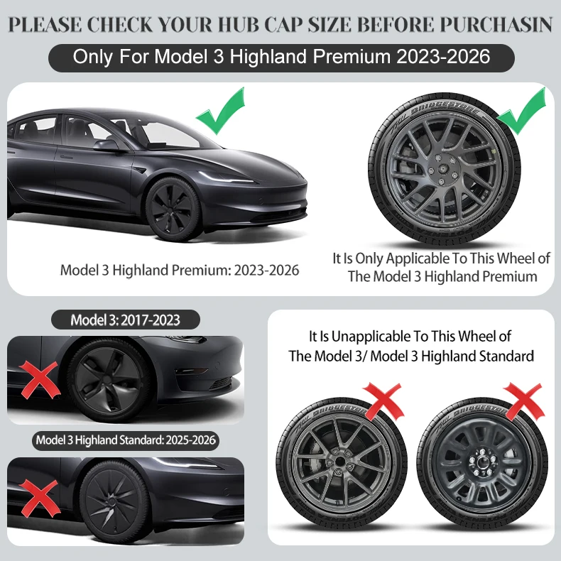 4 Stück 18 Zoll Radkappen für Tesla Model 3 Highland 2024-2026 15. Stil Radkappen-Ersatz Radabdeckungen Vollfelgen-Zubehör – Detail 2