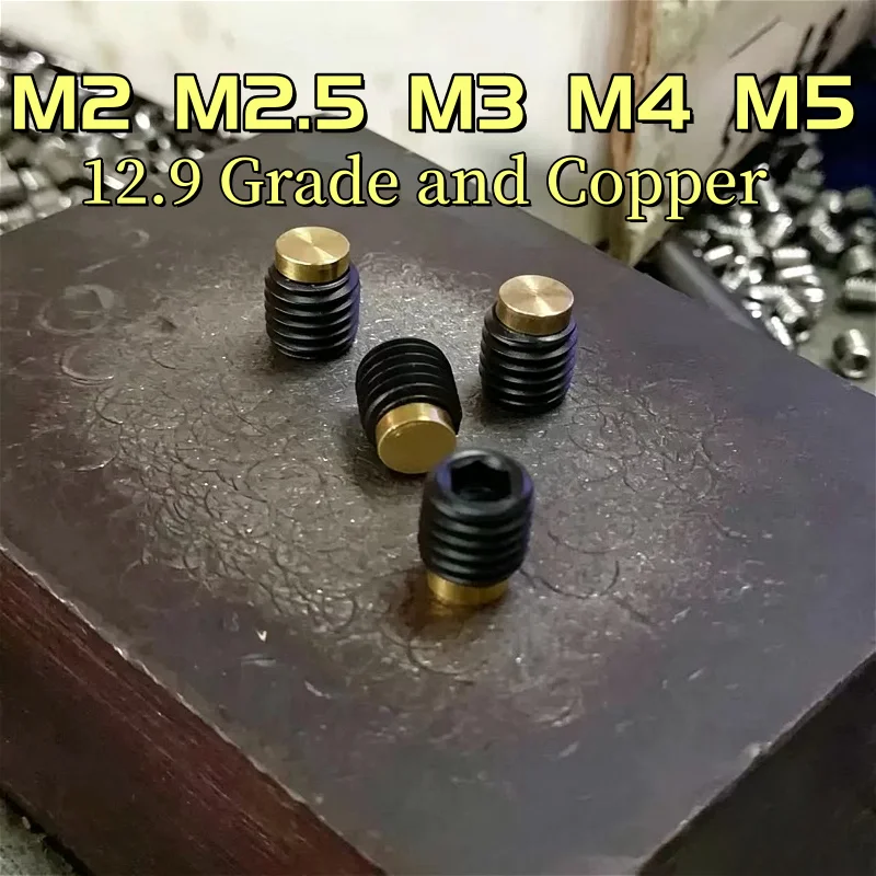 M2 M2.5 M3 M4 M5 Black 12.9 Grade High-Strength Hexagonal Copper Head Buffer Screw Hexagon Socket Set Screws