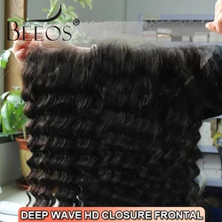 Deep Wave Skinlike 13x6 HD Lace Frontal Only Pre plucked 5X5 HD Lace Closure Only Brazilian Human Hair HD Transaprent Lace Remy