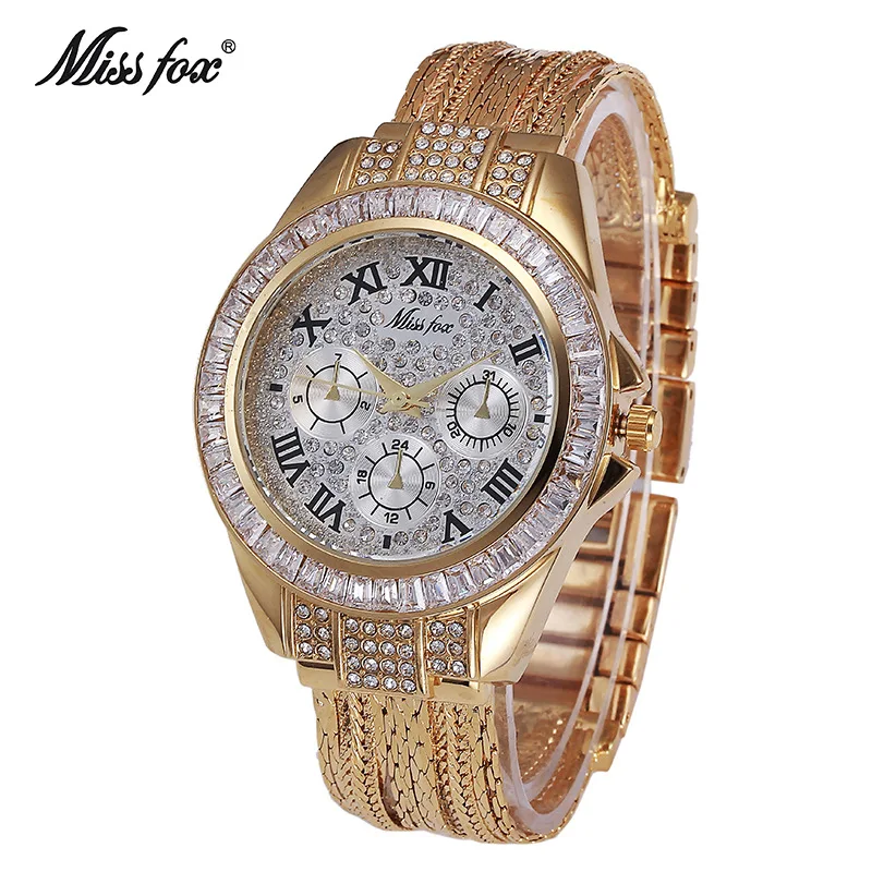 Reloj de mujer de circonita con diamantes de imitación, correa de cobre dorado, marca oficial, envío gratis