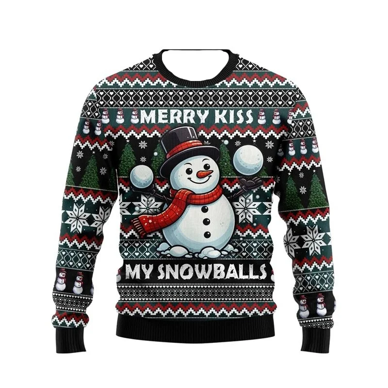 الرجال النساء عيد الميلاد البلوز ثلاثية الأبعاد عيد الميلاد ثلج سانتا مطبوعة القبيح عيد الميلاد سترة للجنسين البلوز عطلة حفلة البلوز القمم #1