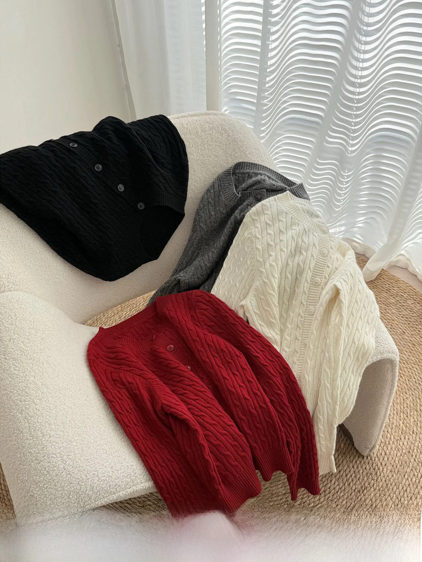 

MUCCHIC Camere Wool Knitted Open Cardigan Soft Warm Long Sve round Ne Pure Color Commute Sle Korean Loose Fit