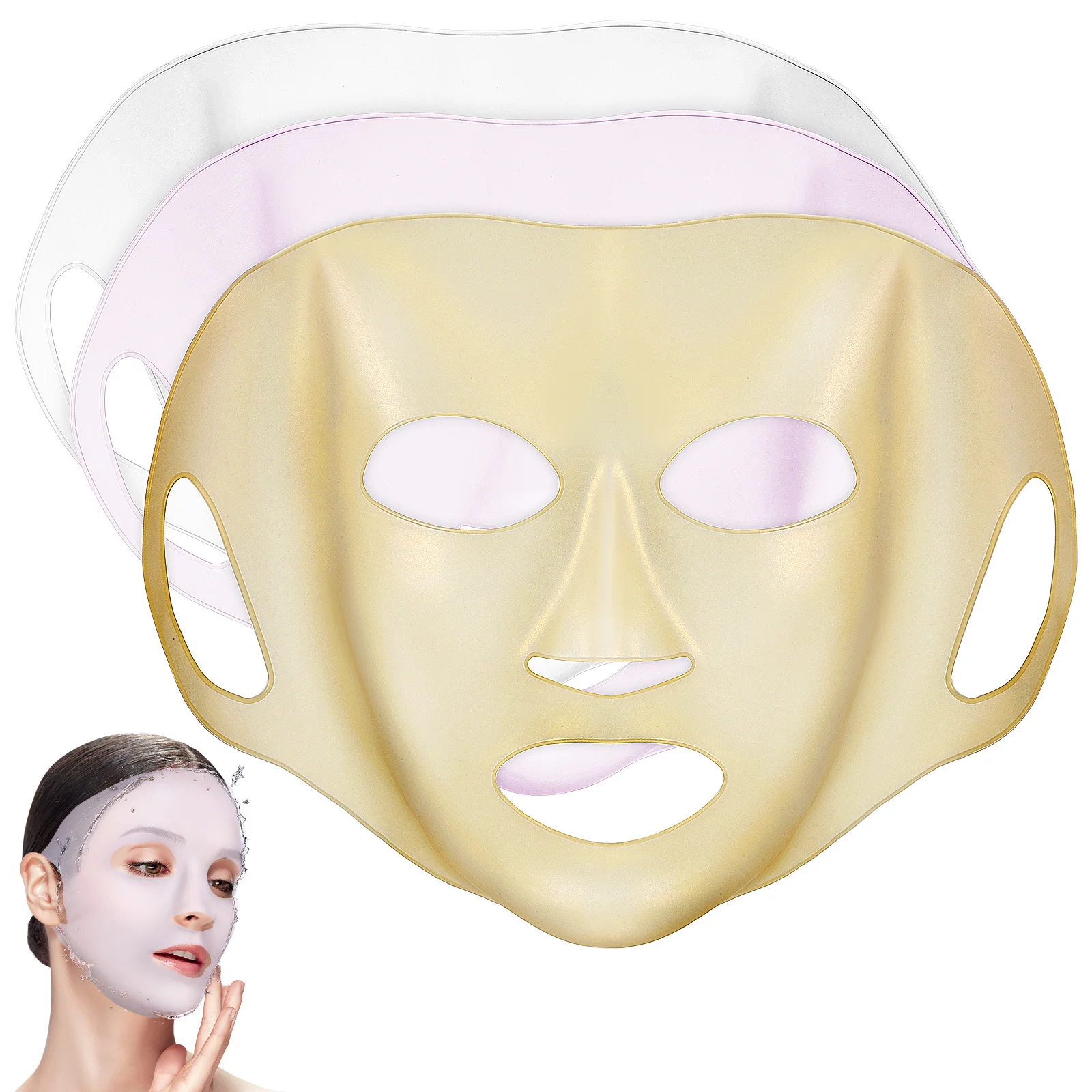 Masque facial en Silicone, 3 pièces, masques en Gel souple réutilisables, ajustement confortable, plusieurs couleurs, conception 3D, Anti-évaporation