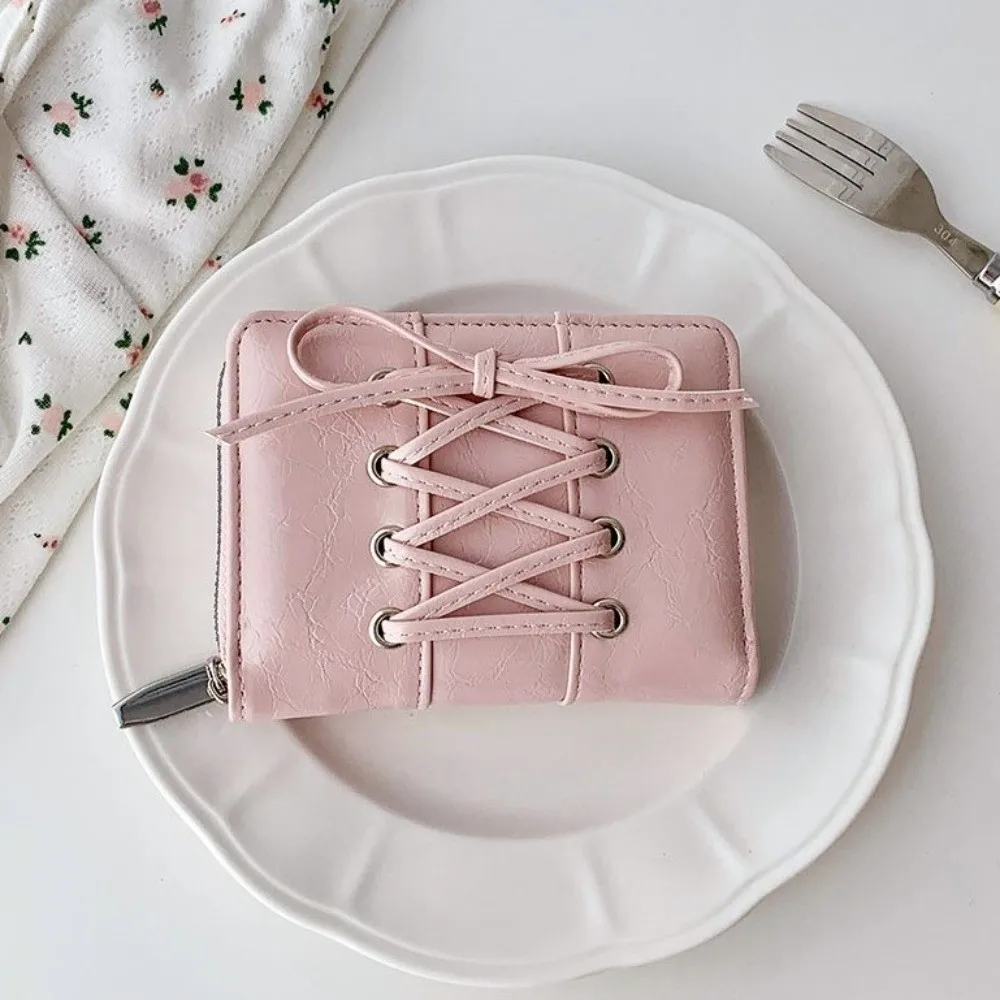 Korean Fashion Bow Short Wallet Large Capacity Multi-Functional Card Bag Zipper Coin Purse Gift