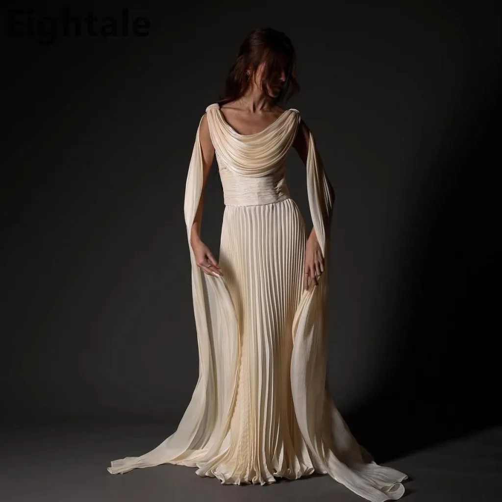 

Eightale 2025 Yellow A Line Maxi Evening Dress Cape Sleeve Wedding Formal Prom Dress Dubai Party Gown Customized Robe de soiree