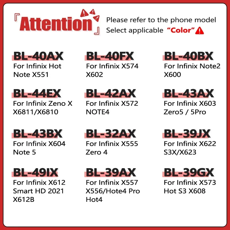 BL-40BX BL-43BX BL-39GX BL-43AX BL-49IX BL-39AX Battery For Infinix Hot Note Zeno Hot X 2 S3 X551 X574 4 5 Pro X622 X612 X557