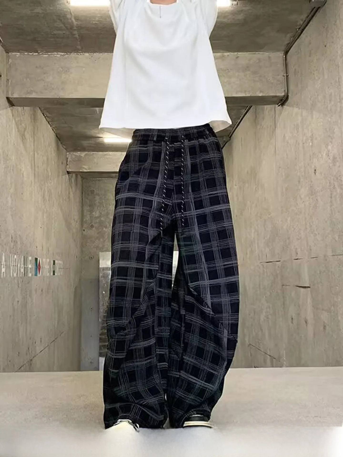 

American Retro Plaid Wide Leg Men's Casual Pants Spring 2026 New Trendy Loose Straight Drapey Comfortable Cotton Workwear