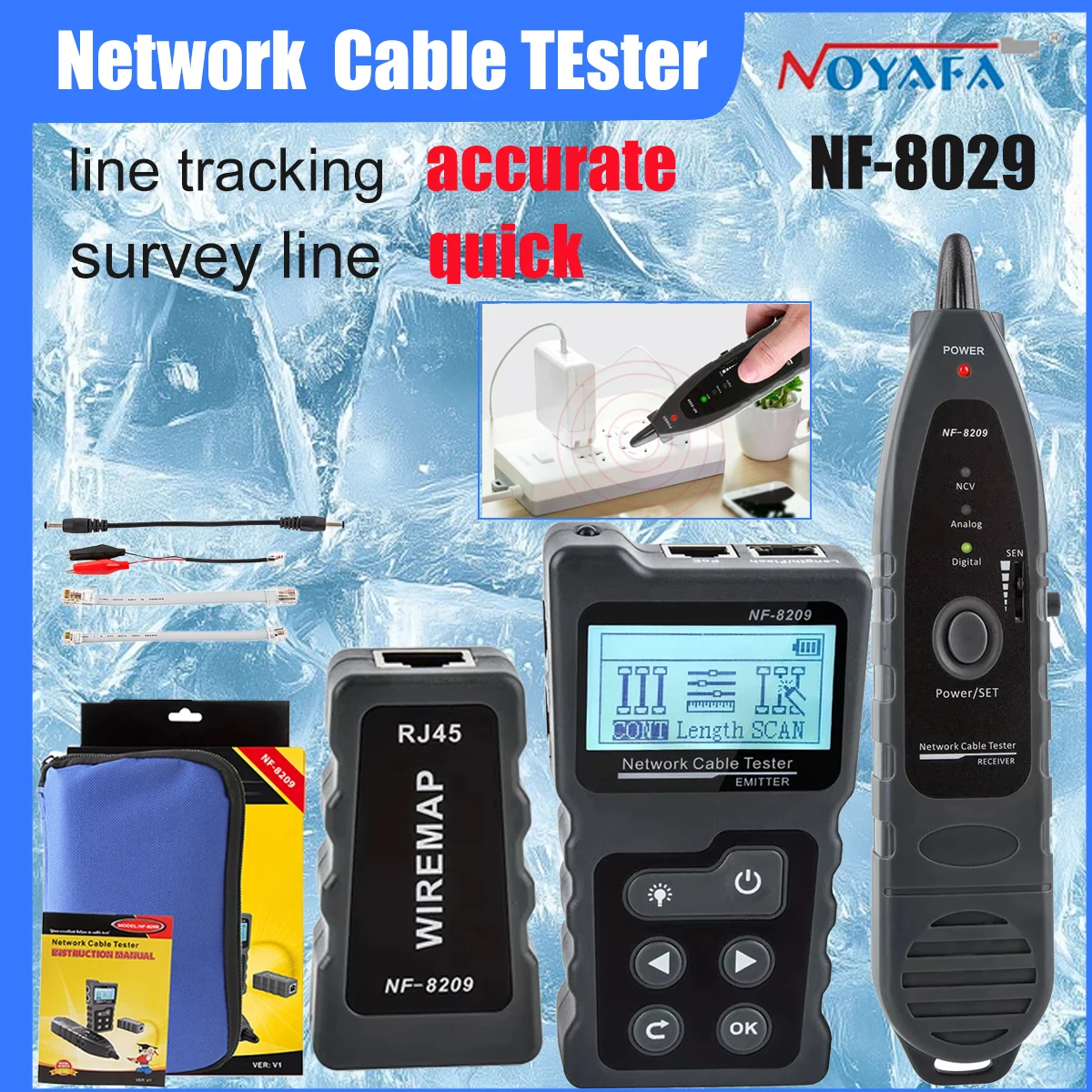 

NOYAFA Cable Tracker Lan Display Measure Network Tools LCD Display Measure Length Wiremap Tester NF-8209 Circuit Breaker Finders