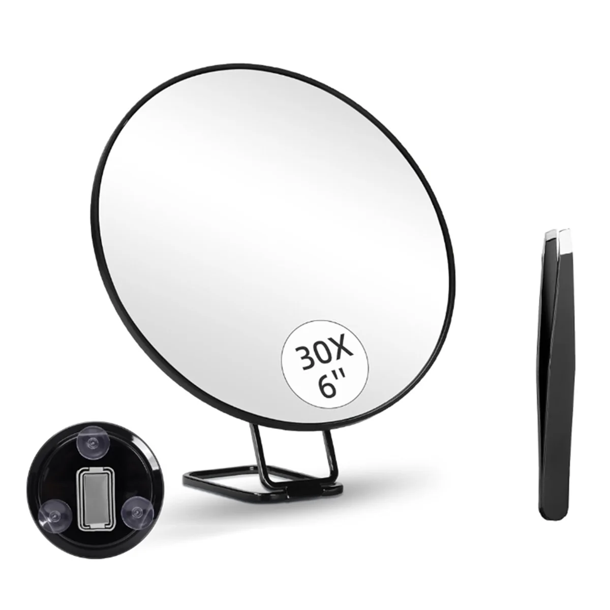 30X Magnifying Mirror with Stand Tweezers Magnified Makeup Mirror with 3 Suction Cups for Grooming & Travel