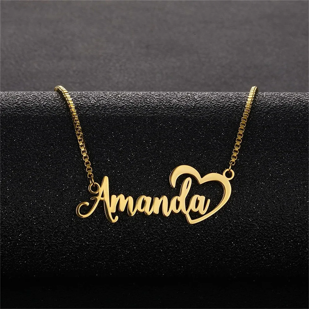 قلادة على شكل قلب تحمل اسم شخصي مع سلسلة صندوقية من الفولاذ المقاوم للصدأ مطلية بالذهب عيار 18 قيراط مجوهرات مخصصة هدية عيد ميلاد لها #3