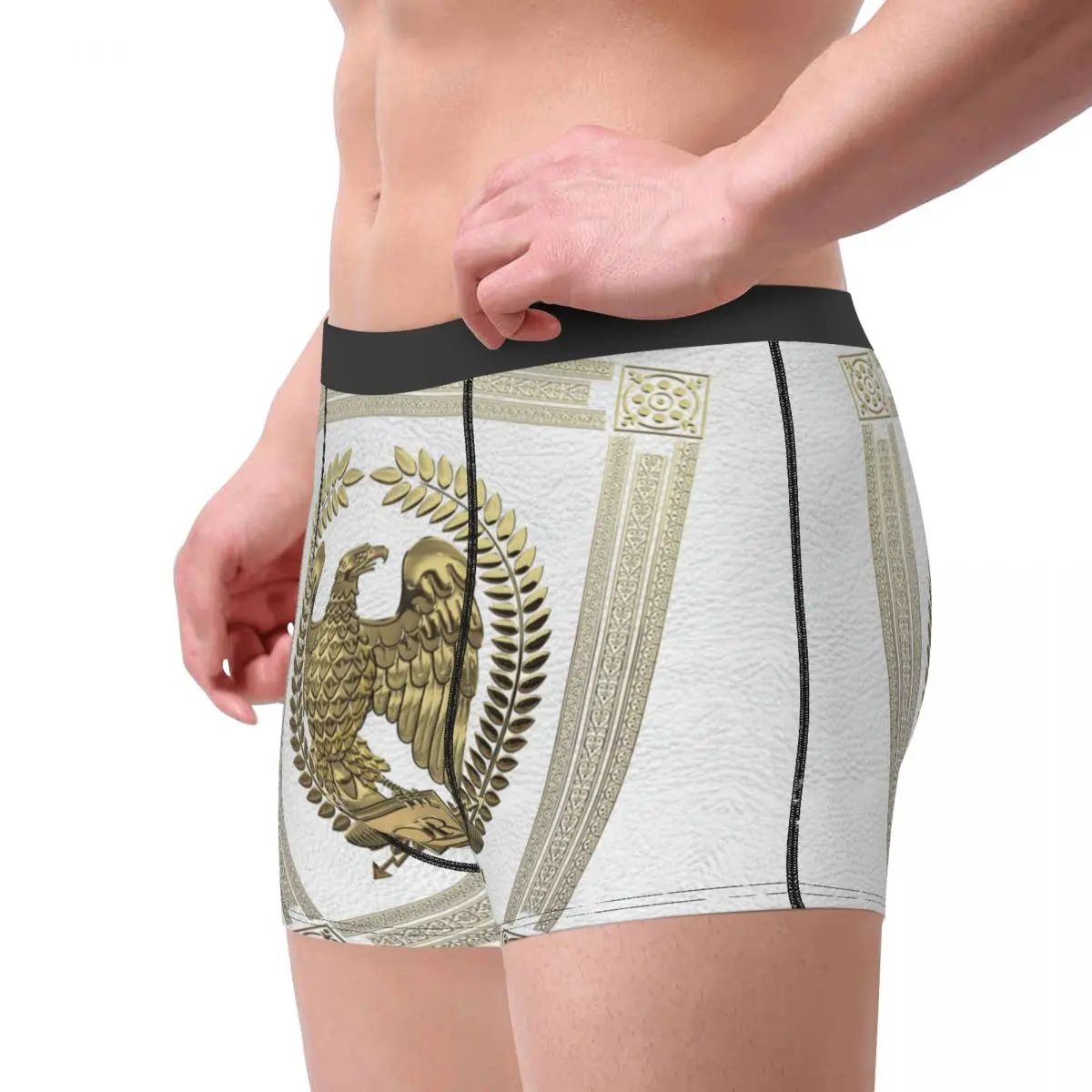 Custom SPQR Underwear Men Stretch Gold Imperial Eagle Over White Leather Boxer Briefs Shorts Panties Soft Underpants For Homme