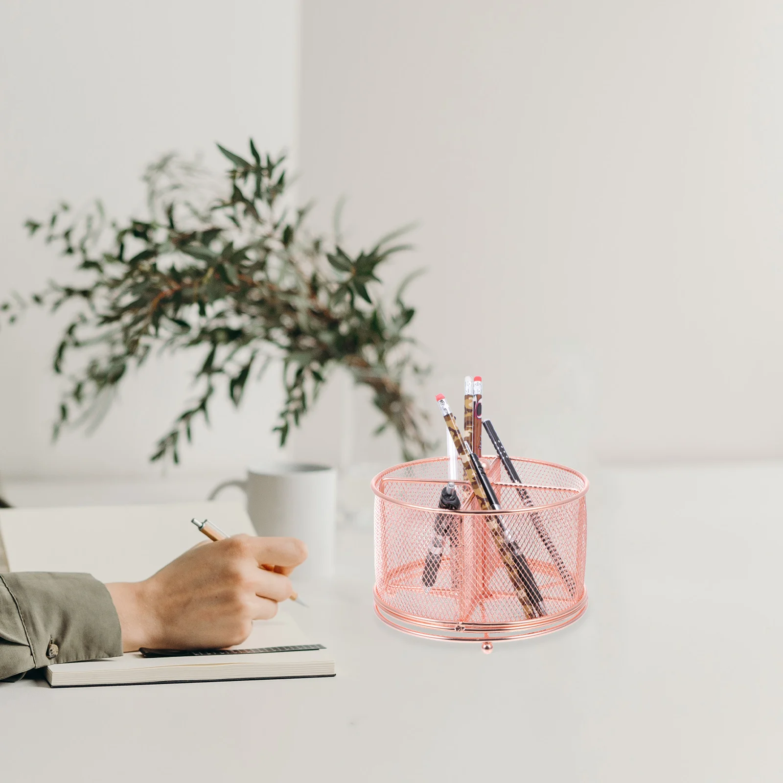 Metal Rotating Pen Holder Compact Iron Desktop Organizer Multi-Function Stationery Storage Box Office Supplies Sundries