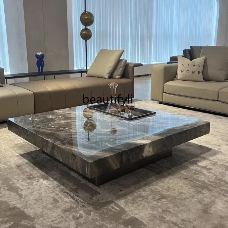 Light luxury natural marble coffee table living room new home modern luxury stone Italian, square coffee table