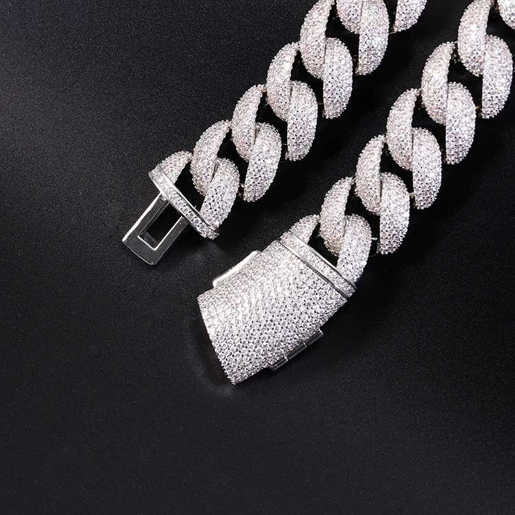 Luxury Hip Hop 18mm 4 Rows Iced Out Vvs Moissanite Pure 925 Silver Jewelry Sterling Cuban Link Chain for Mans