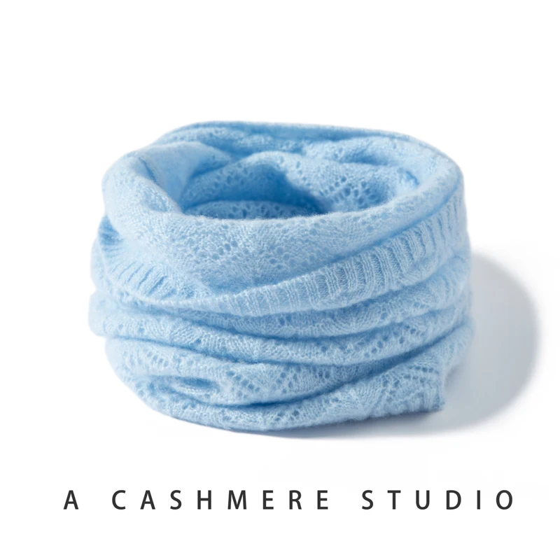 

Вязаный шарф из 100% козьего кашемира, новый зимний уличный женский ажурный мягкий шарф, теплый шарф на шею, брендовый шарф с уплотнительным кольцом