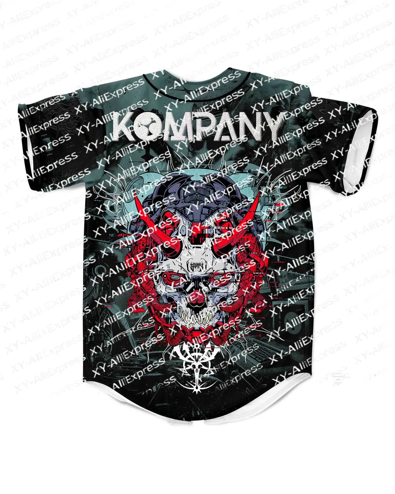 Cyberpunk Mecha Skeleton Baseball Jersey Short Sleeve Black Gray Red Tech Print Street Fashion Mesh Electronic Music Party Top