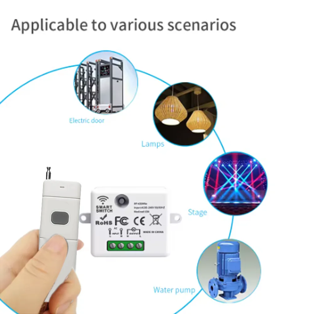 

433MHz wireless remote control switch, remote control range exceeds 3000 meters, 16A relay receiver module, 100-40V light, suita