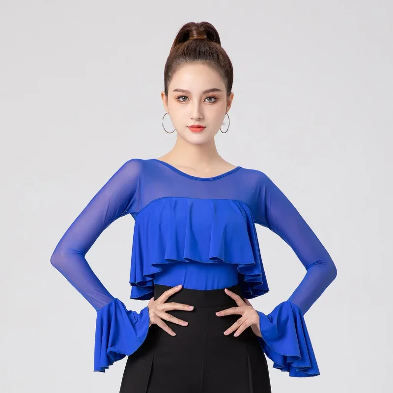 

2025 NEW Adult Female Latin Dance Clothing Women Moden Ballroom Costume Performance Sexy One-piece Top With Breast Pad Chiffon