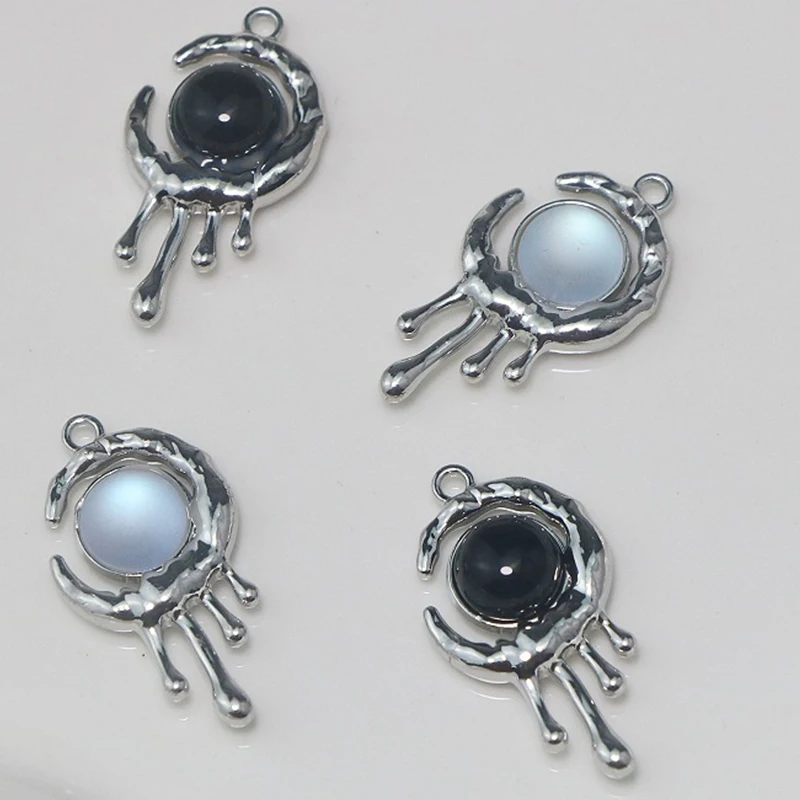 5 Stuks Koreaanse Vloeibare Lava Maan Hanger Vrouwen Voor Diy Oorbellen Ketting Licht Luxe Metalen Waterdruppels Accessoires Groothandel