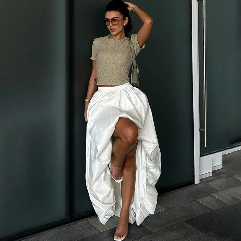 Tornova Casual Weiß Unregelmäßigen Knospe Rock Für Frauen Streetwear Fashion Reine Baumwolle Lange Röcke 2026 Sommer Neue Lose Weibliche Rock