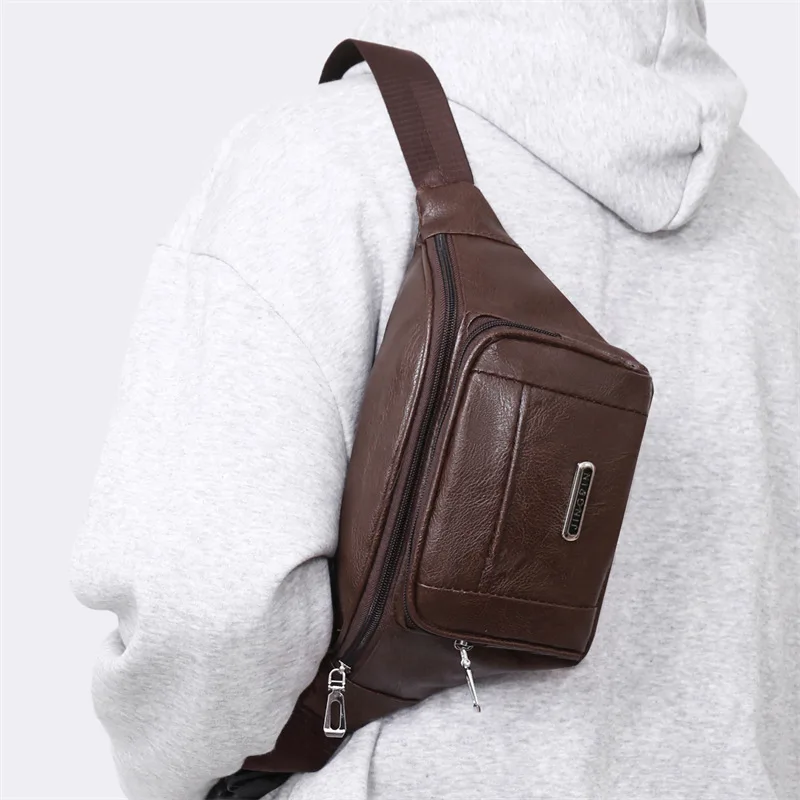 2025 New Men's Multi-functional Waist Bag for Mobile Phones, PU Waterproof and Wear-resistant Men's Crossbody Chest Bag