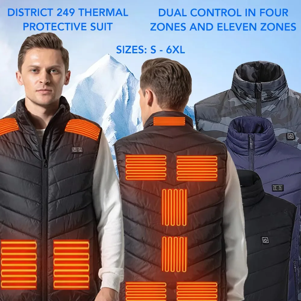 

9 Areas Heated Vest Men USB Infrared Heating Clothes Winter Intelligent Electric Heating Thermal Warm Clothes Motorcycle Coat