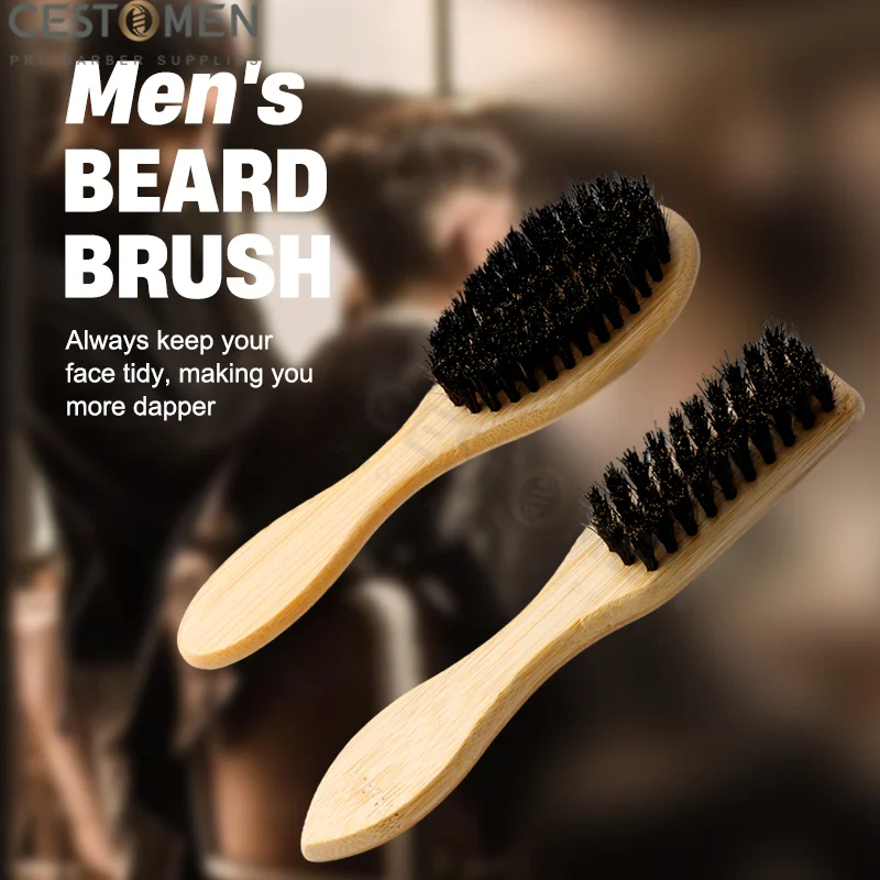 NEW Professional Hair Salon Premium Boar Bristle Bamboo Men's Beard Brush Barbershop Cleaning Styling Tools Barber Accessories