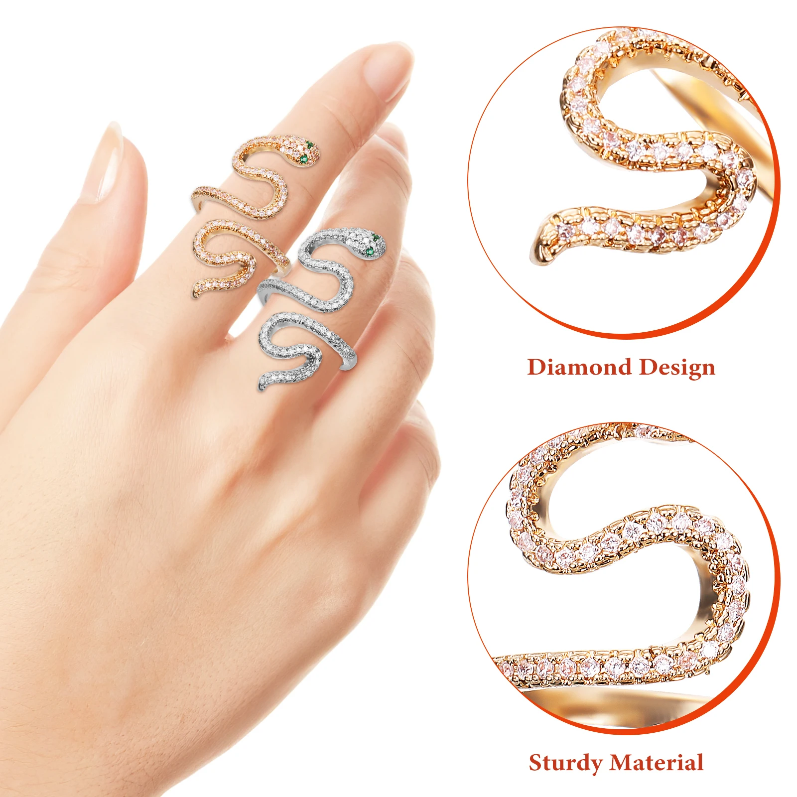 

2 pcs Snake Rings For Women Men Halloween Jewelry Unique Snake Shaped Gothic Finger Ring Set Durable Retro Band Ring Comfortable