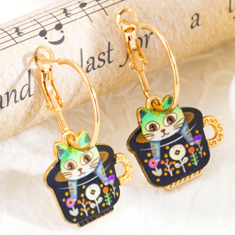 Kawaii Enamel Drop Cat Dangle Earrings Fashion Sweet Cartoon Animal Eardrop for Women Girl Casual Parties Gift