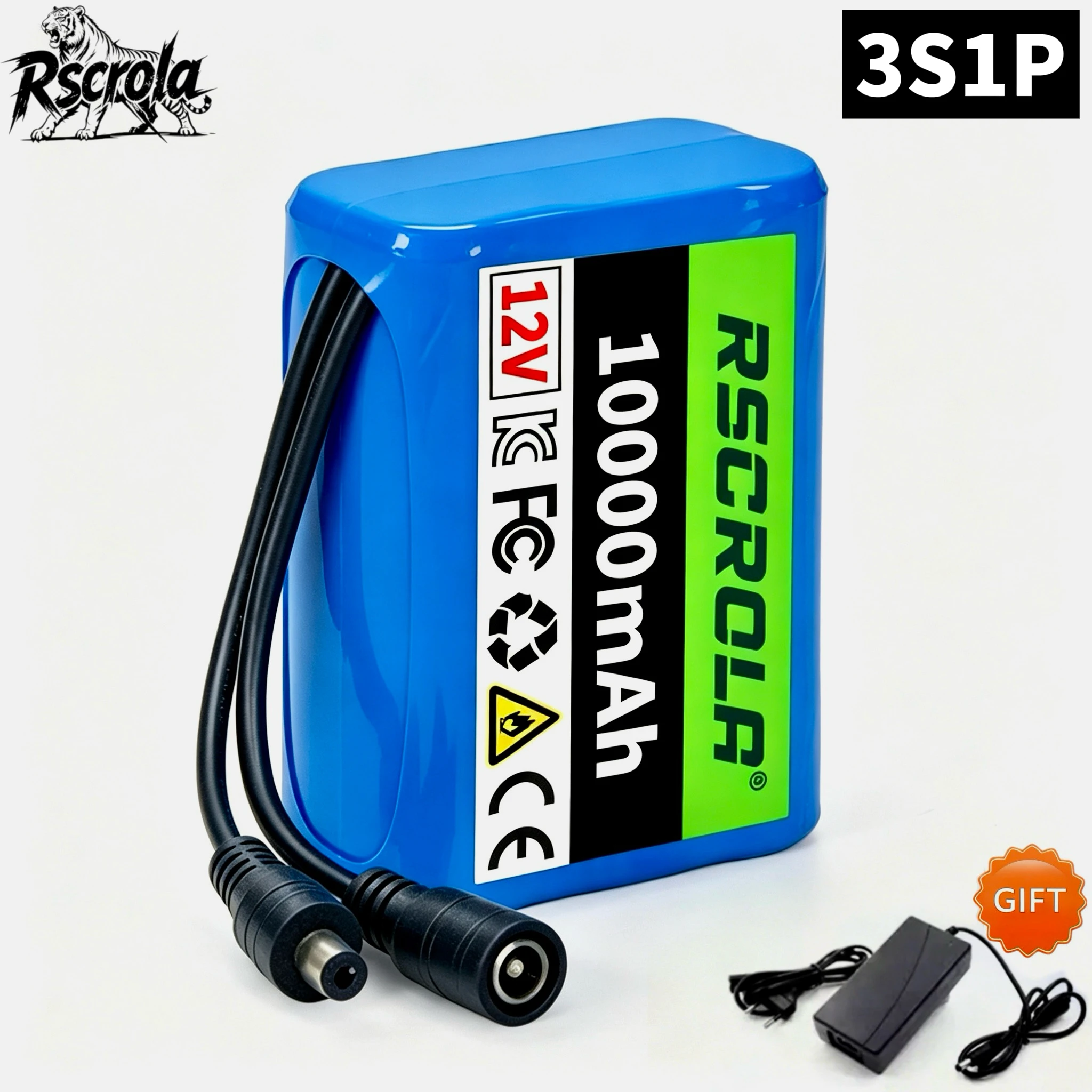 12V 10000-100000mAh Rechargeable Lithium Ion Battery Pack 3S1P with BMS Protection for LED Strip Light Toy Car Security System