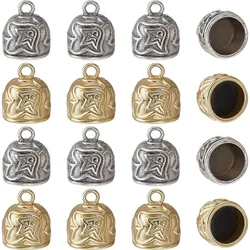 16Pcs 2 Colors Metal Cord Ends Caps Tibetan Style End Caps with Loop Gold Silver Tassels Cap for Jewelry Makings DIY Crafts