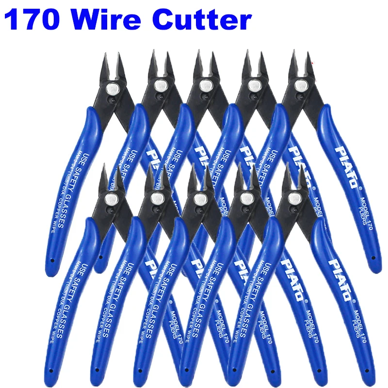 170 Wire Cutter DIY Trimmer Diagonal Side Cutting Cable Nippers Blue Pliers Hand Mini Snips Flush Nipper Trimmer Hand Tools 10pc