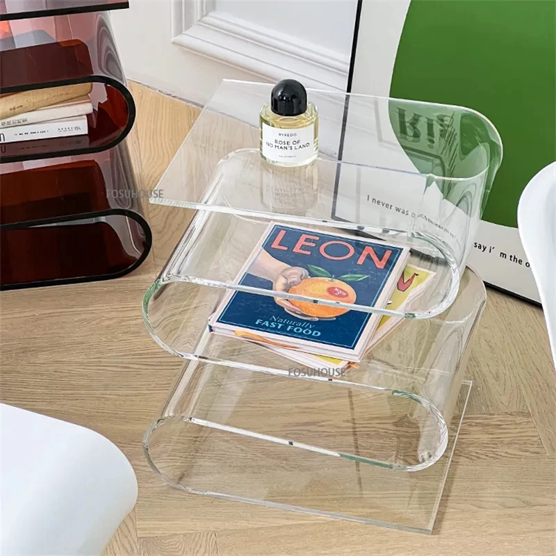 Side Table Nordic Transparent Acrylic Personality Living Room Furniture Home Decor Minimalist Small Bookshlf Magazine Rack