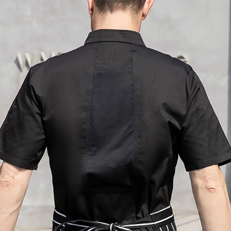 Men Chef Coat Short Sleeve Cafe Bakery Waiter Shirt Catering Kitchen Breathable Cotton Jacket Overalls Restaurant Hotel Uniform