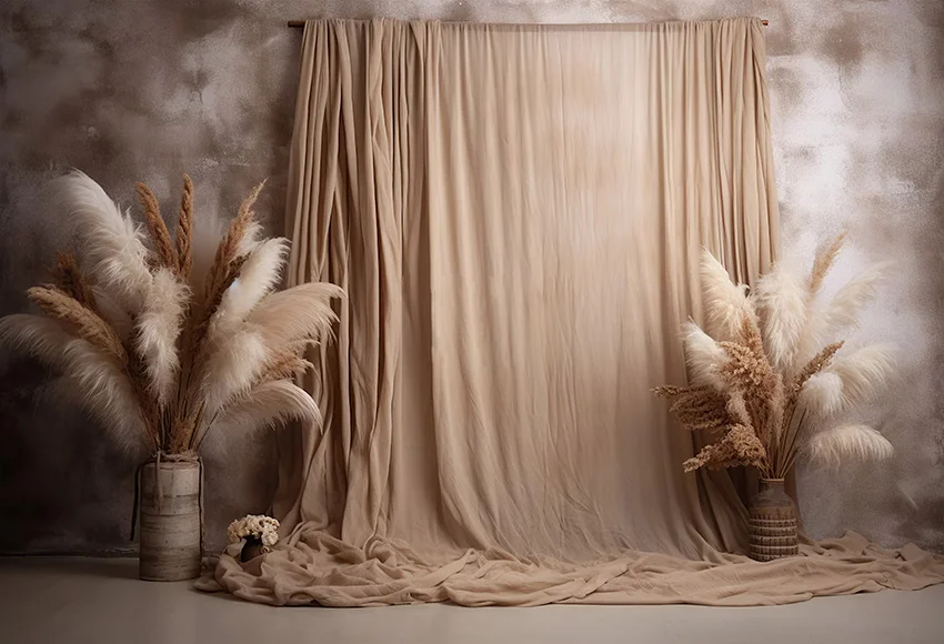 Mehofond Photography Background Vintage Bohemia Pampas Grass Grey Wall Birthday Wedding Pregnant Decor Backdrop Photo Studio