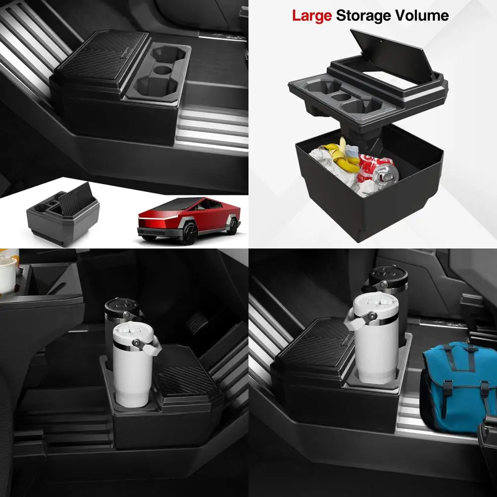 

Cybertruck Floor Console Storage Box Cup Holder, Silicone-Lined Trash Can Accessory for Cybertruck Interior