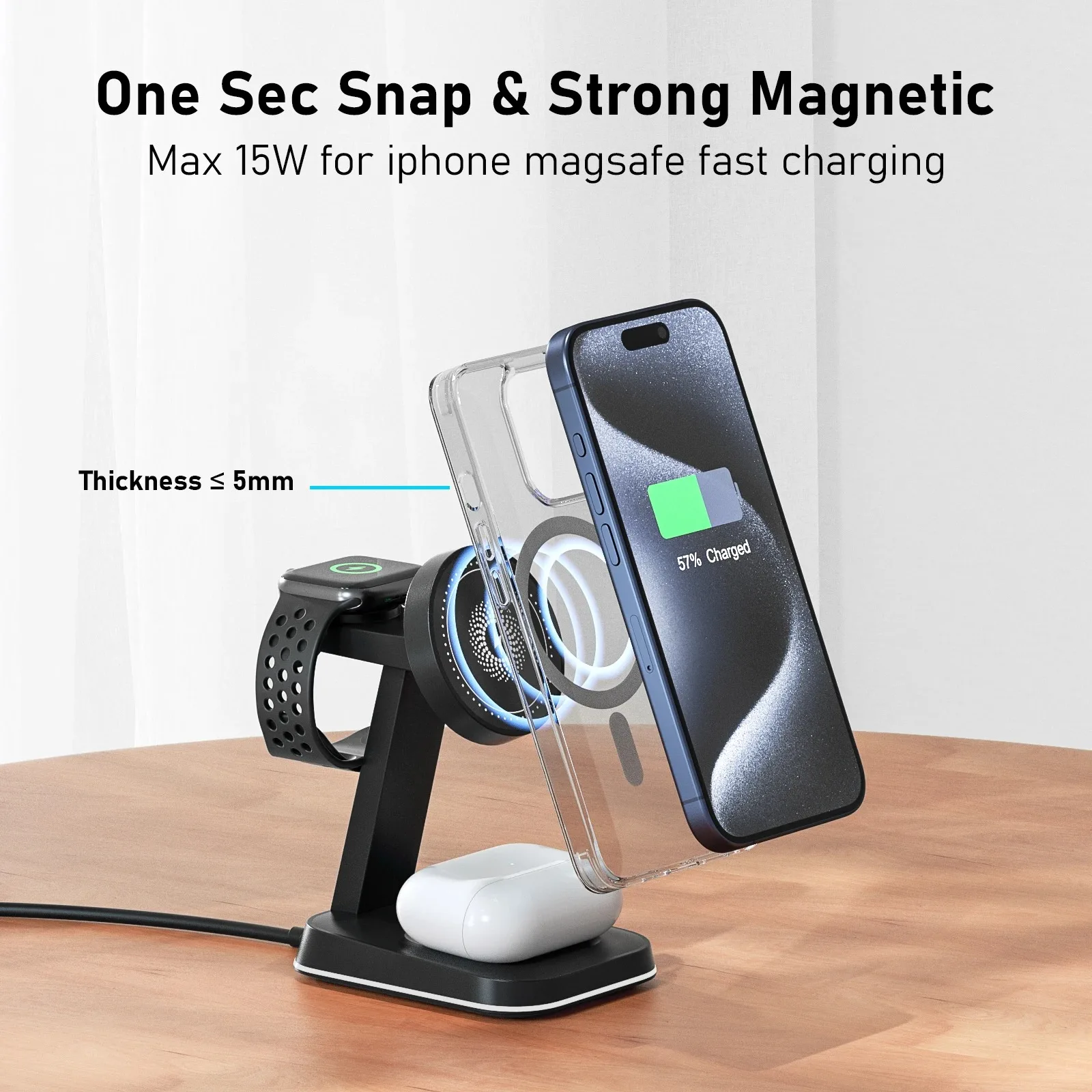 Magnetic Wireless Charger For iPhone 16 15 14 13 12 Pro Max/Mini/Plus/ iWatch/Airpods 2 Foldable Wireless Charging Station 3in1