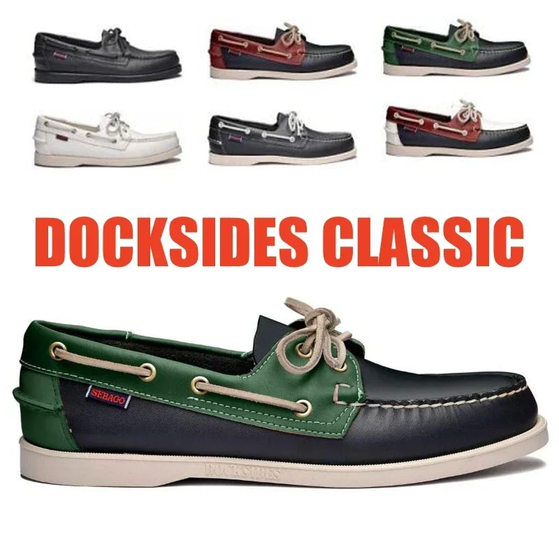 

Sebago Mens Designer Shoes Men Genuine Leather Docksides Classic Boat Shoes For Homme Femme BB01