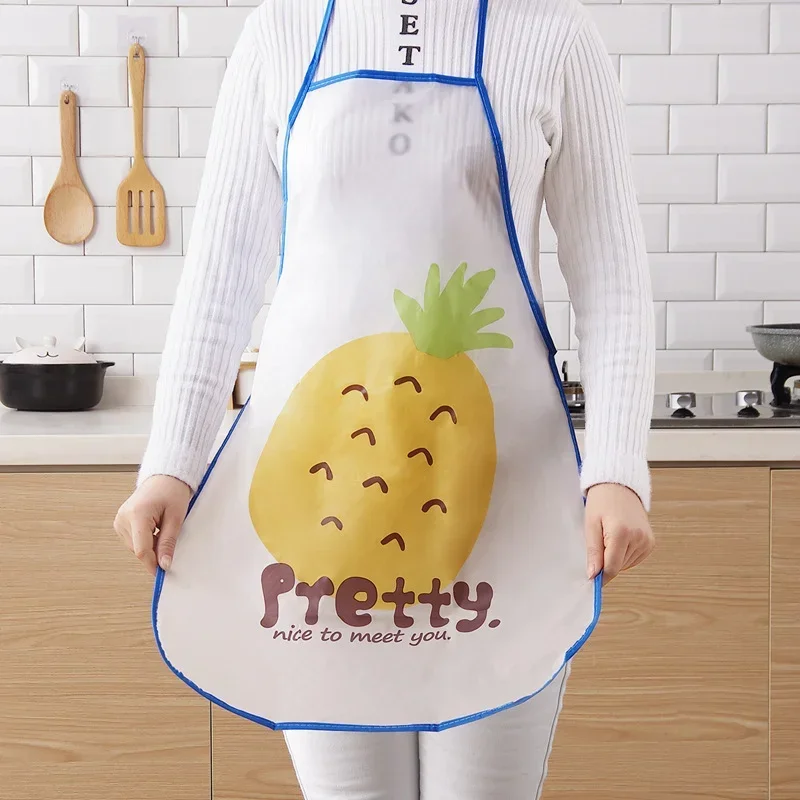 Semi Transparent Waterproof Anti-oil Apron Cartoon Fruit Printing Brief Adult Apron Kitchen Baking Cooking Accessories Bib Apron