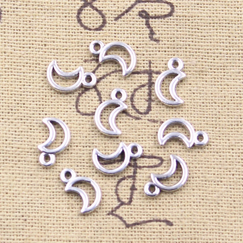 50pcs Charms Small Lovely Moon 11x6mm Antique Silver Color Pendants Making DIY Handmade Tibetan Finding Jewelry