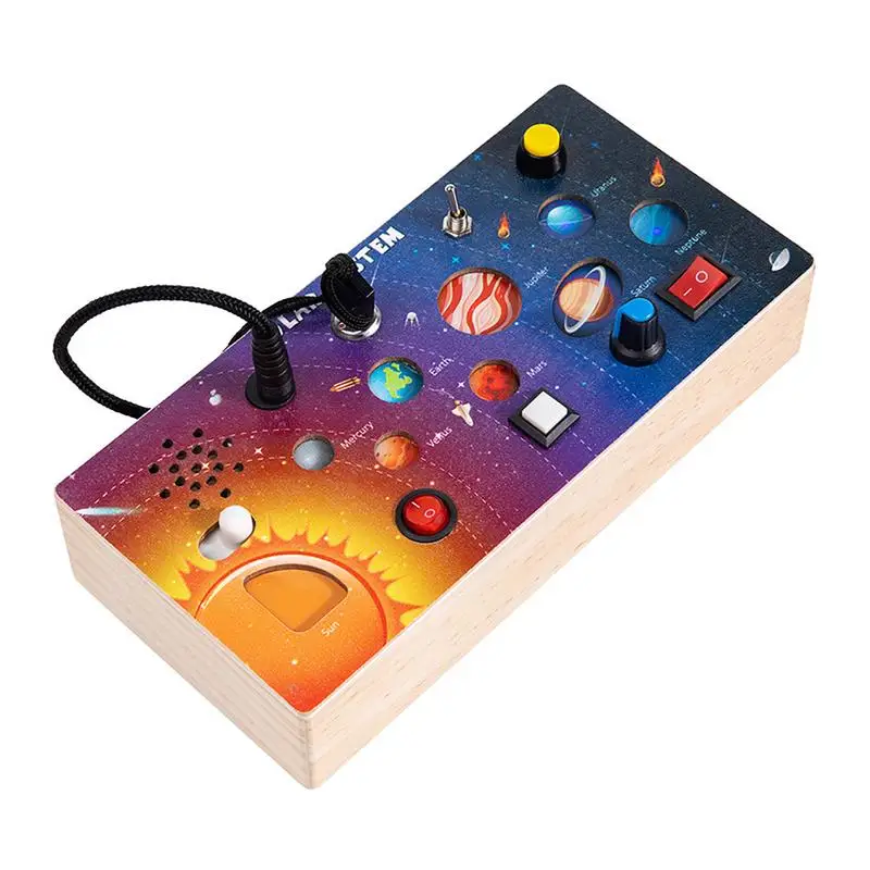 

Solar System Activity Board Wooden Solar System Sensory Board Portable Fine Motor Skills Game LED Light Controller Interactive