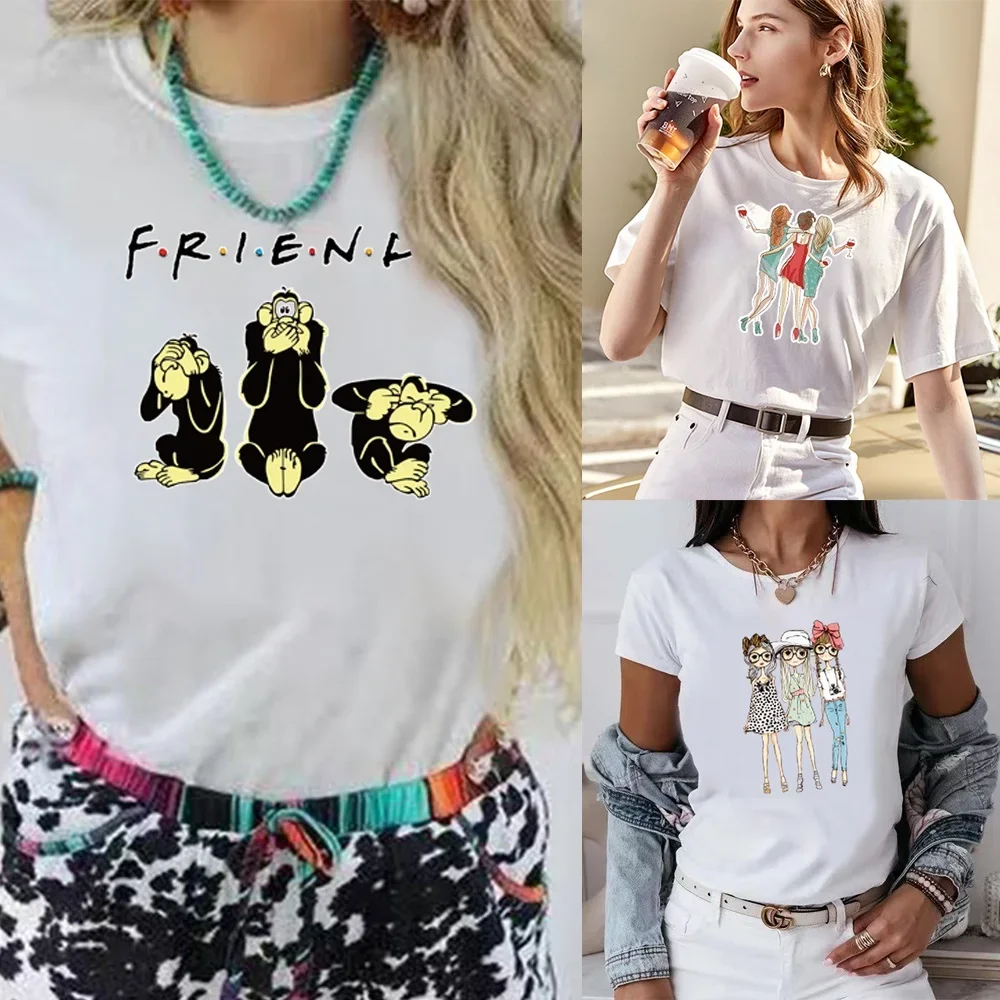 Summer Short Sleeve T Shirts Women Friends Print T-shirt O Neck Top Female Casual Loose T Shirt Comfortable Casual Streetwear