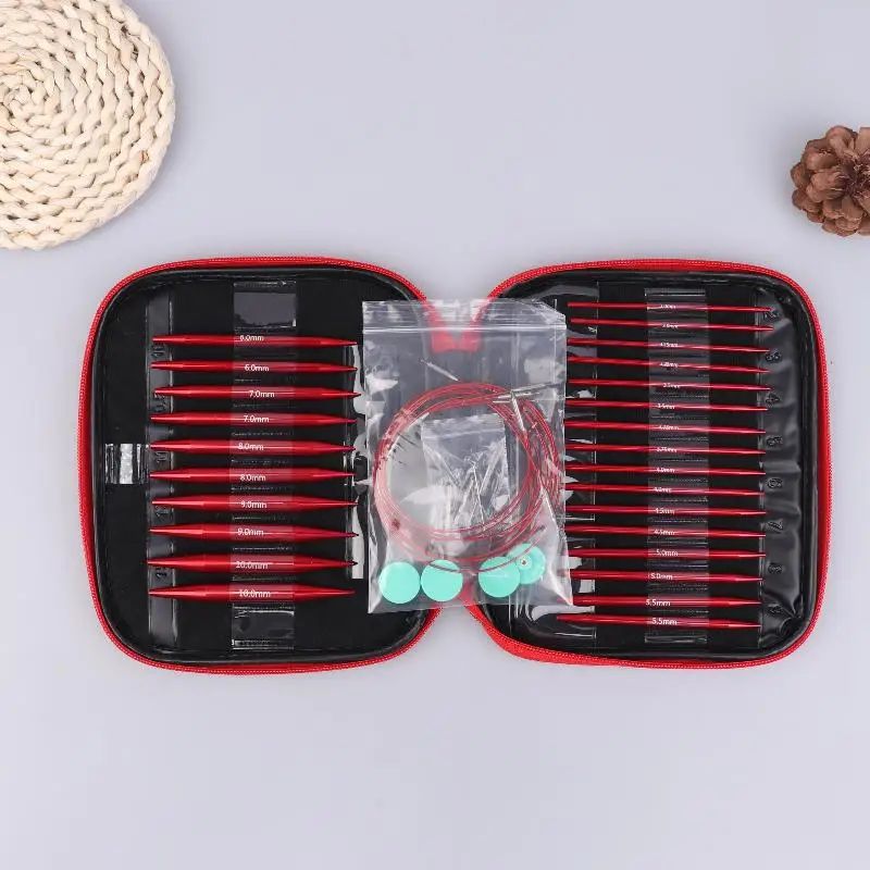 

Multifunctional Crochet Hooks Set Detachable Circular Interchangeable Knitting Needles Crochet Kit DIY Handmade Crafts Red Bag