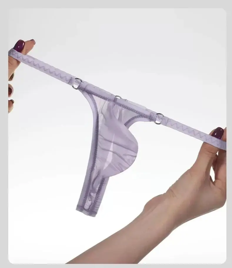 Underwear men's thongs fully transparent ultra-thin ice silk fun transparent low waisted slim fitting T-pants A728