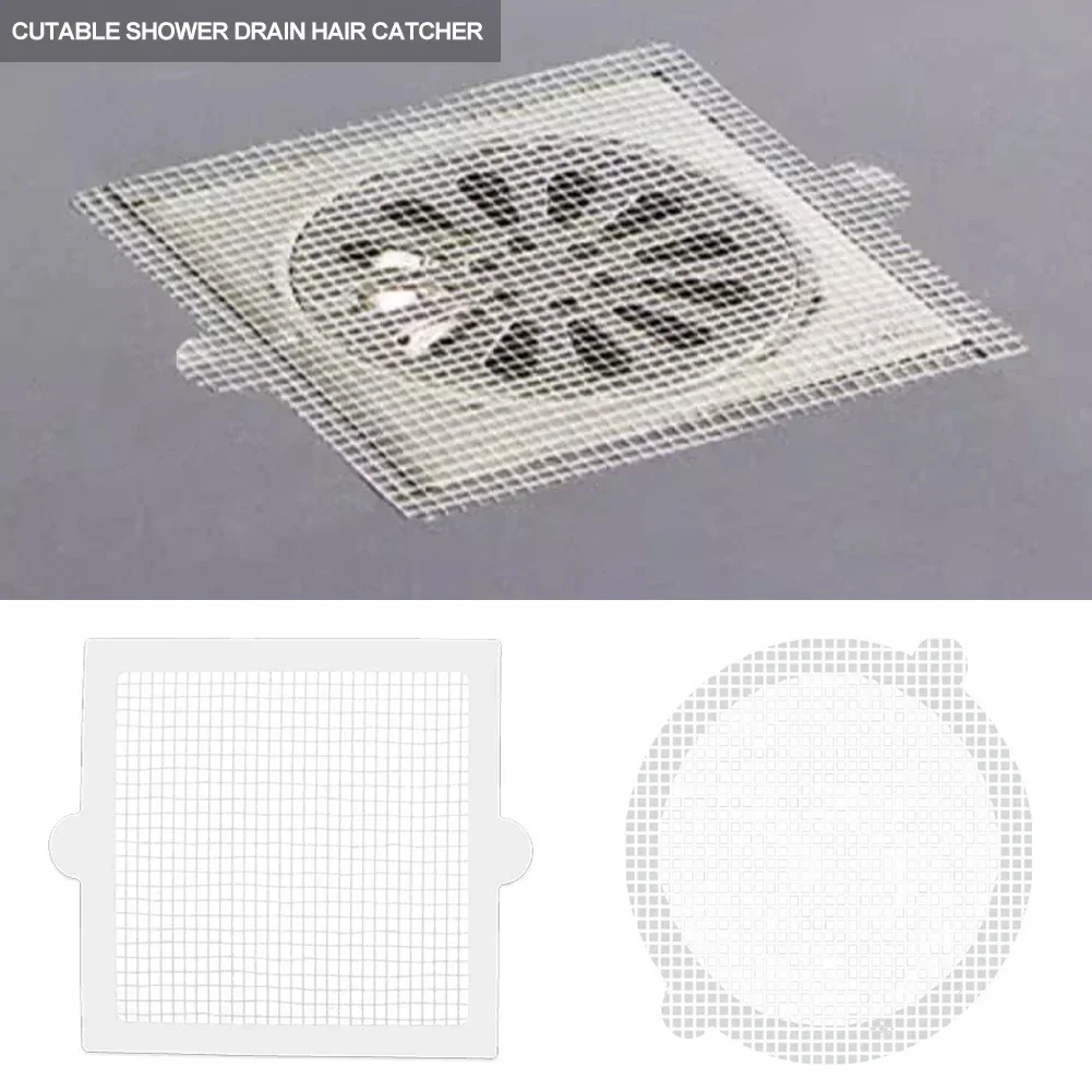 30PCS Self-Adhesive Floor Drain Stickers Cutable Shower Drain Hair Catcher Disposable Mesh Sink Strainer Filter For Bathroom