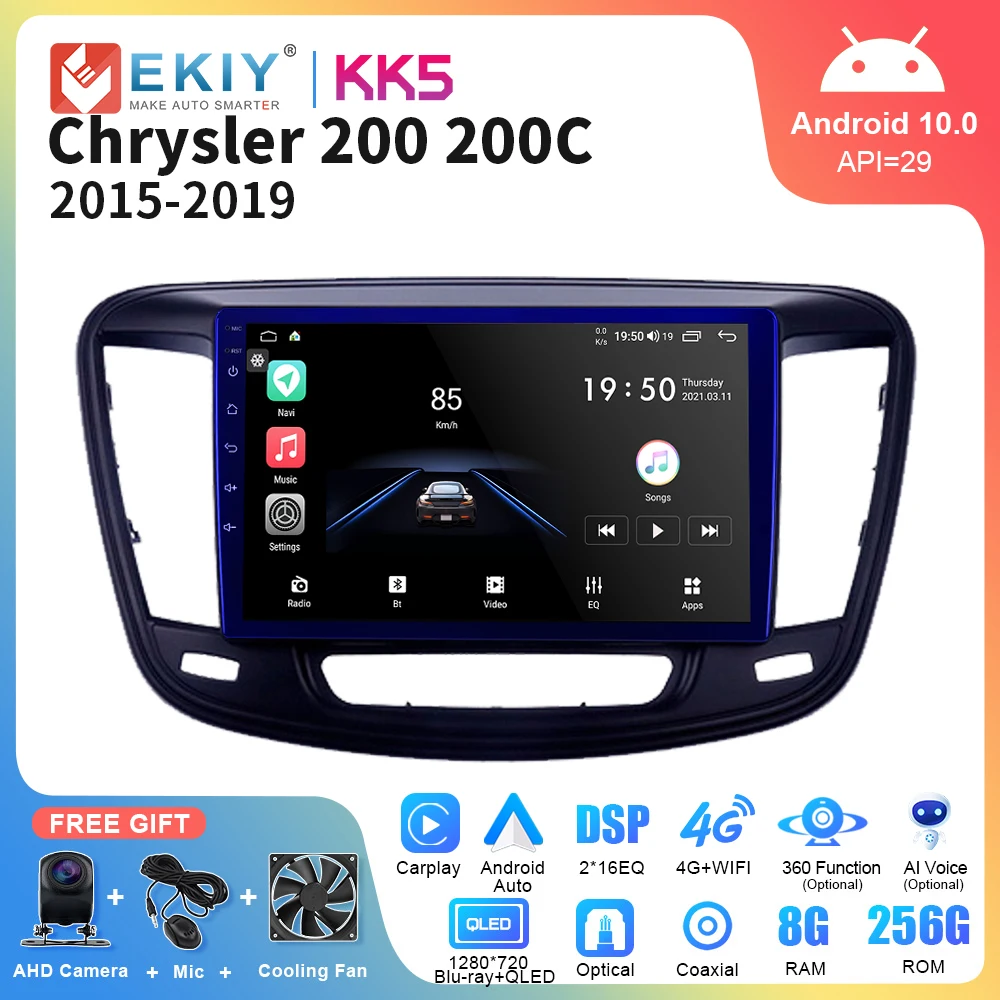 EKIY KK5 Android Auto Radio For Chrysler 200 200C 2015- 2019 Multimedia Video Player Carplay Stereo Navigation GPS Tape Recorder